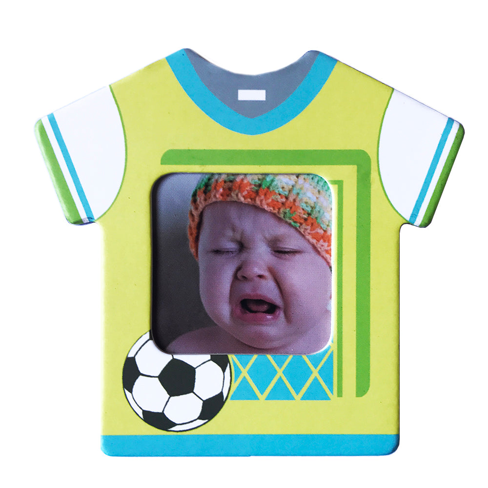 Magnet tricou verde-albastru insertie foto