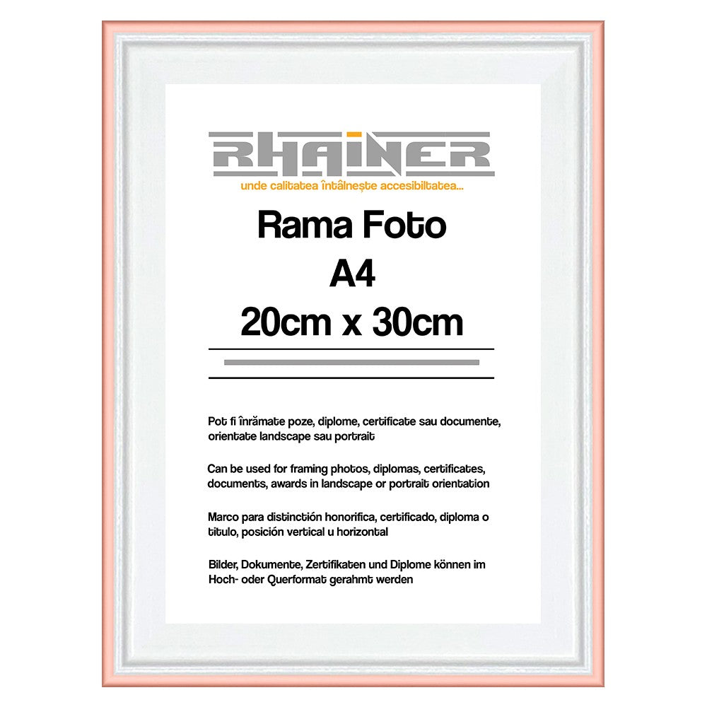 Rama foto Barcelona alb+auriu rose A4