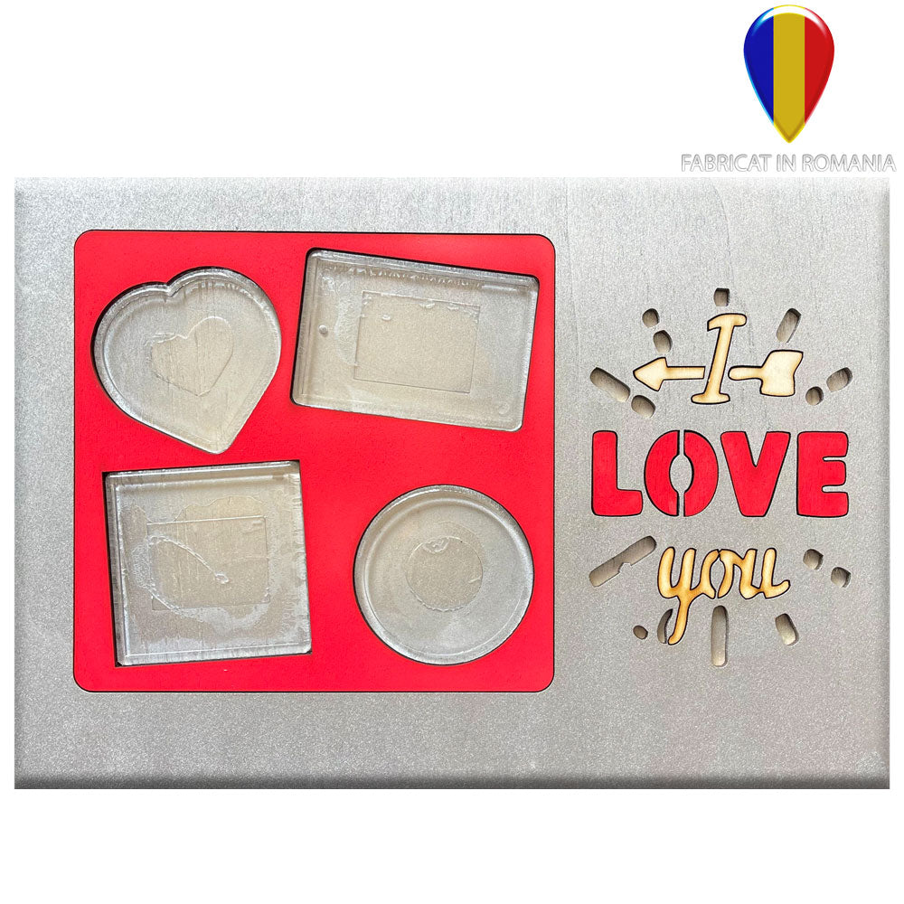 Rama foto lemn argintie 4 poze LOVE