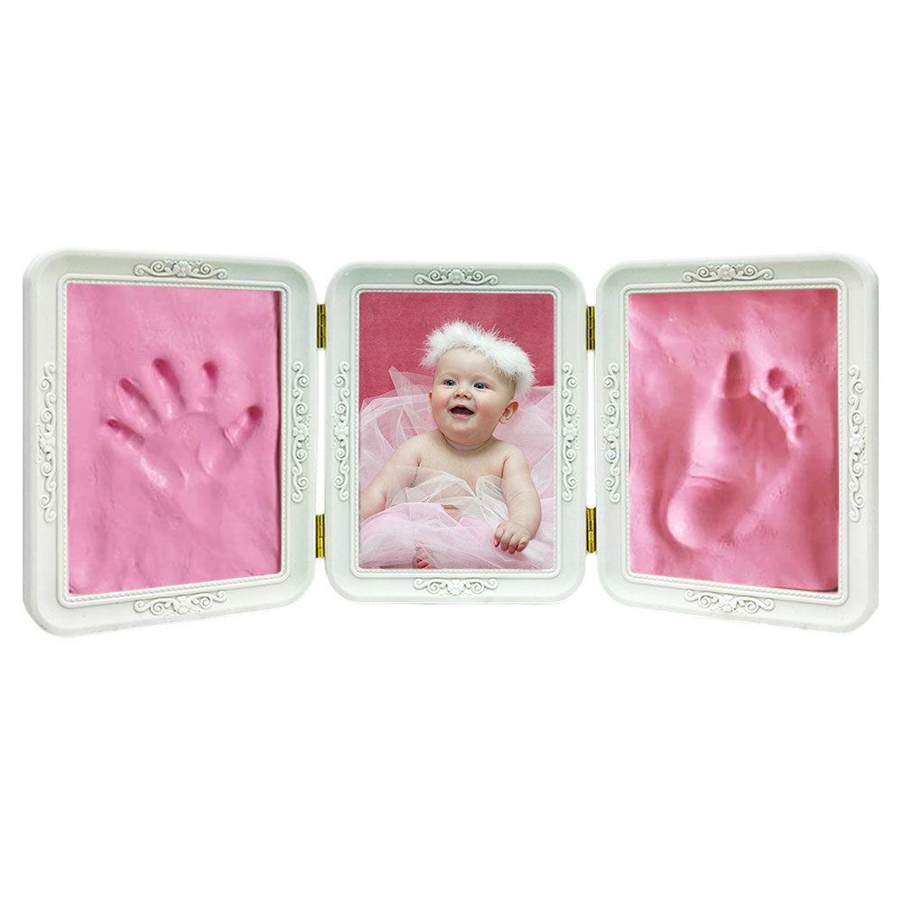 Rama foto tripla cu amprenta roz