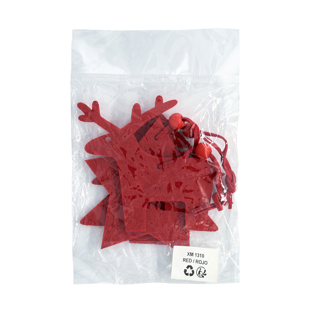 Set 3 ornamente textil de brad - rosu