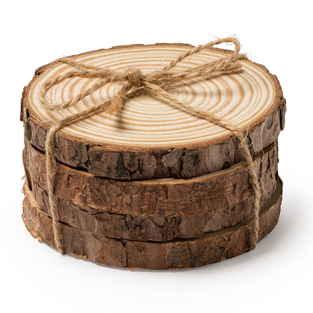 Set 4 felii de lemn in cutie - Ø 10cm x 1cm grosime