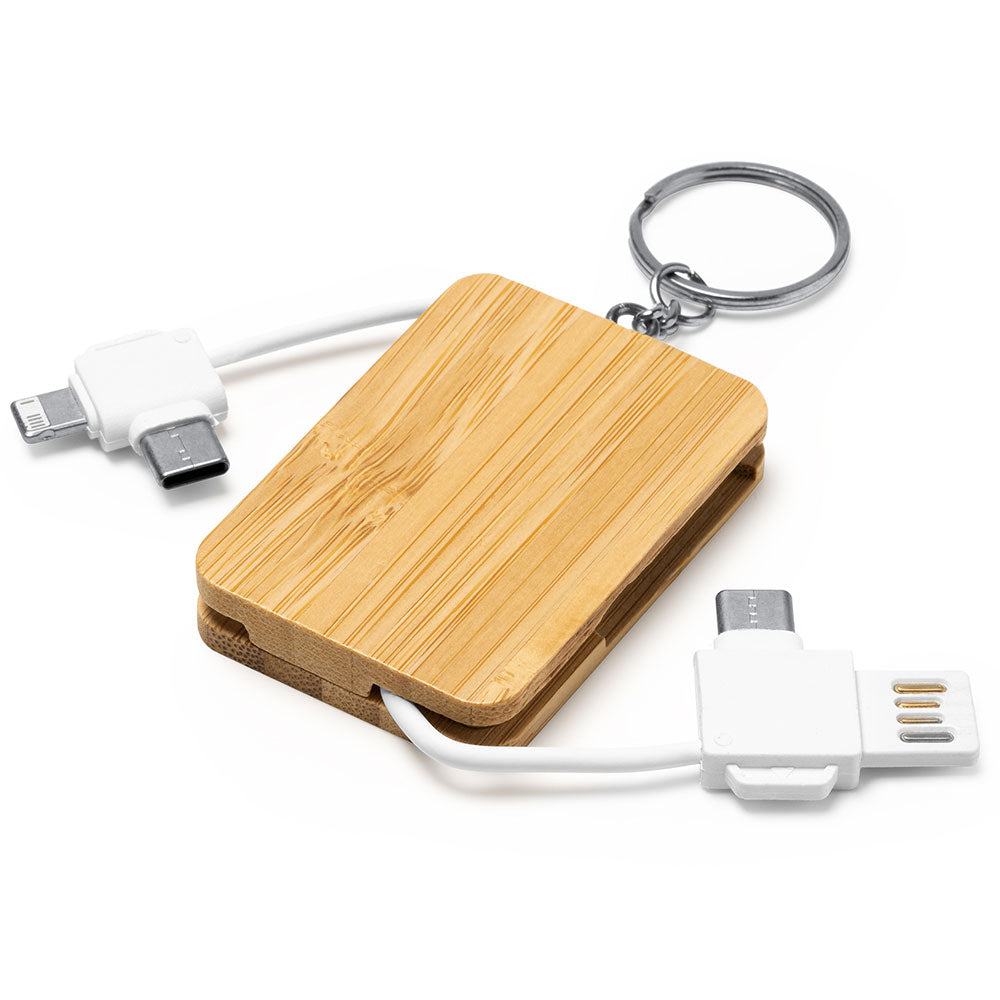 Breloc incarcator 3in1 cu carcasa de lemn