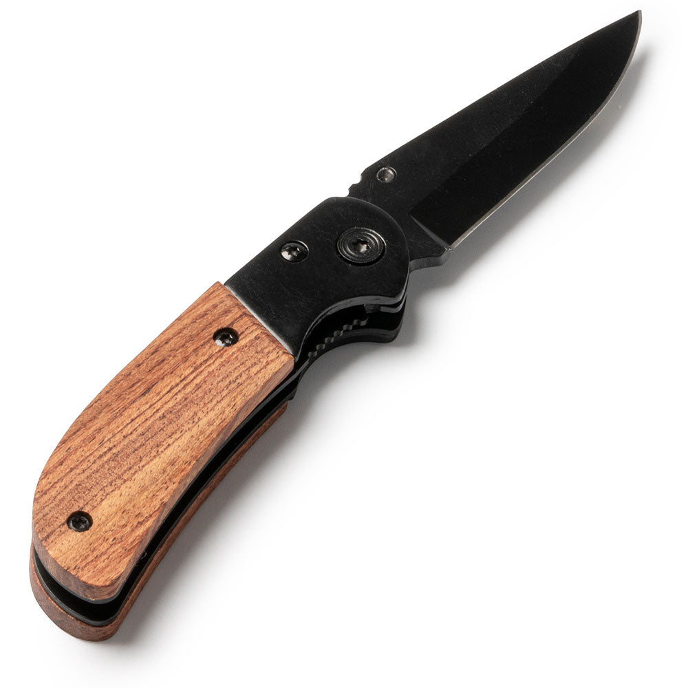 Briceag negru cu maner de lemn gravabil GOLIAT