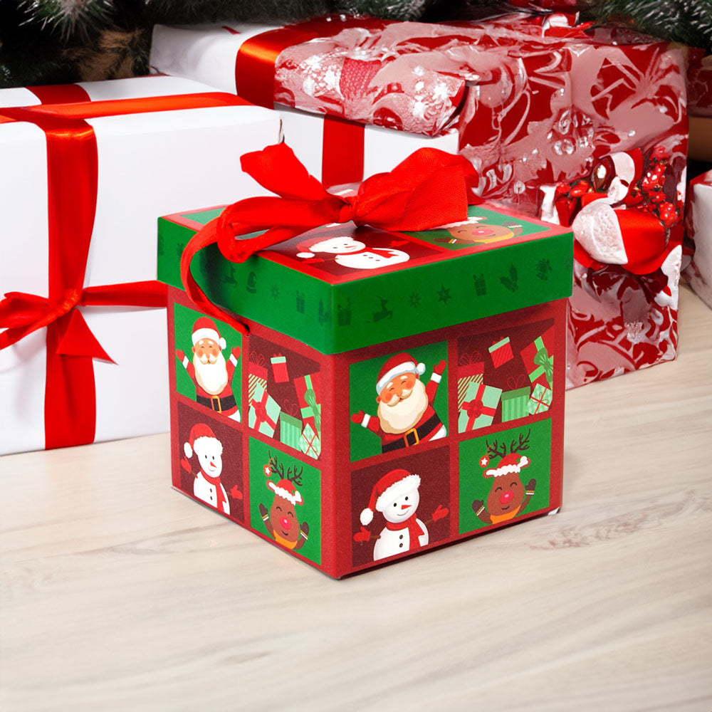 Cutie cani Craciun cu capac si funda rosu+verde