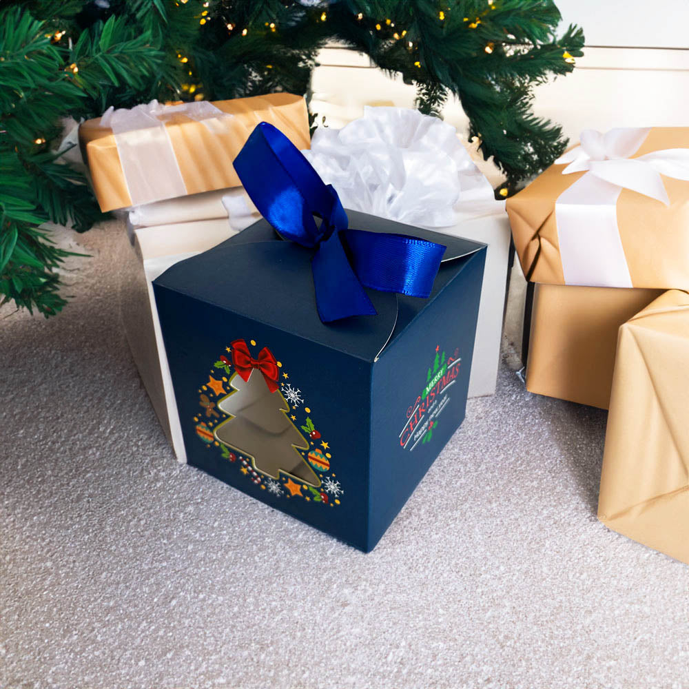 Cutie cani Craciun cu funda albastra