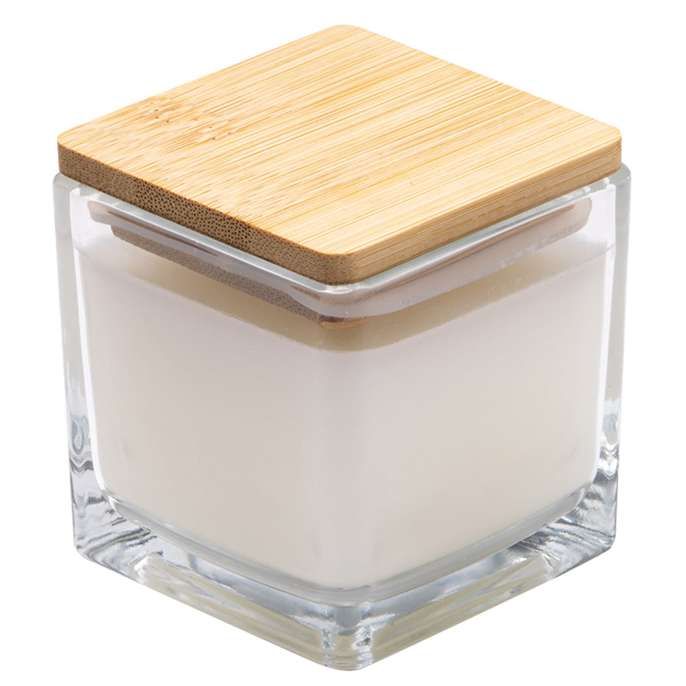 Lumanare patrata parfumata cu capac de lemn