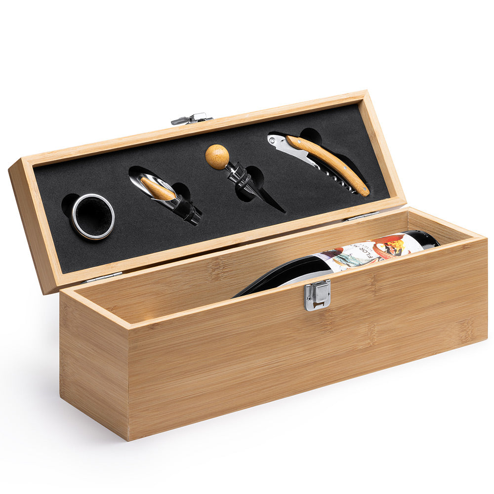 Cutie din lemn pentru sticla de vin cu accesorii