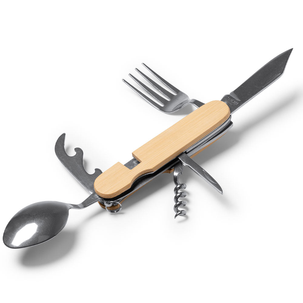 Briceag multifunctional cu maner de lemn