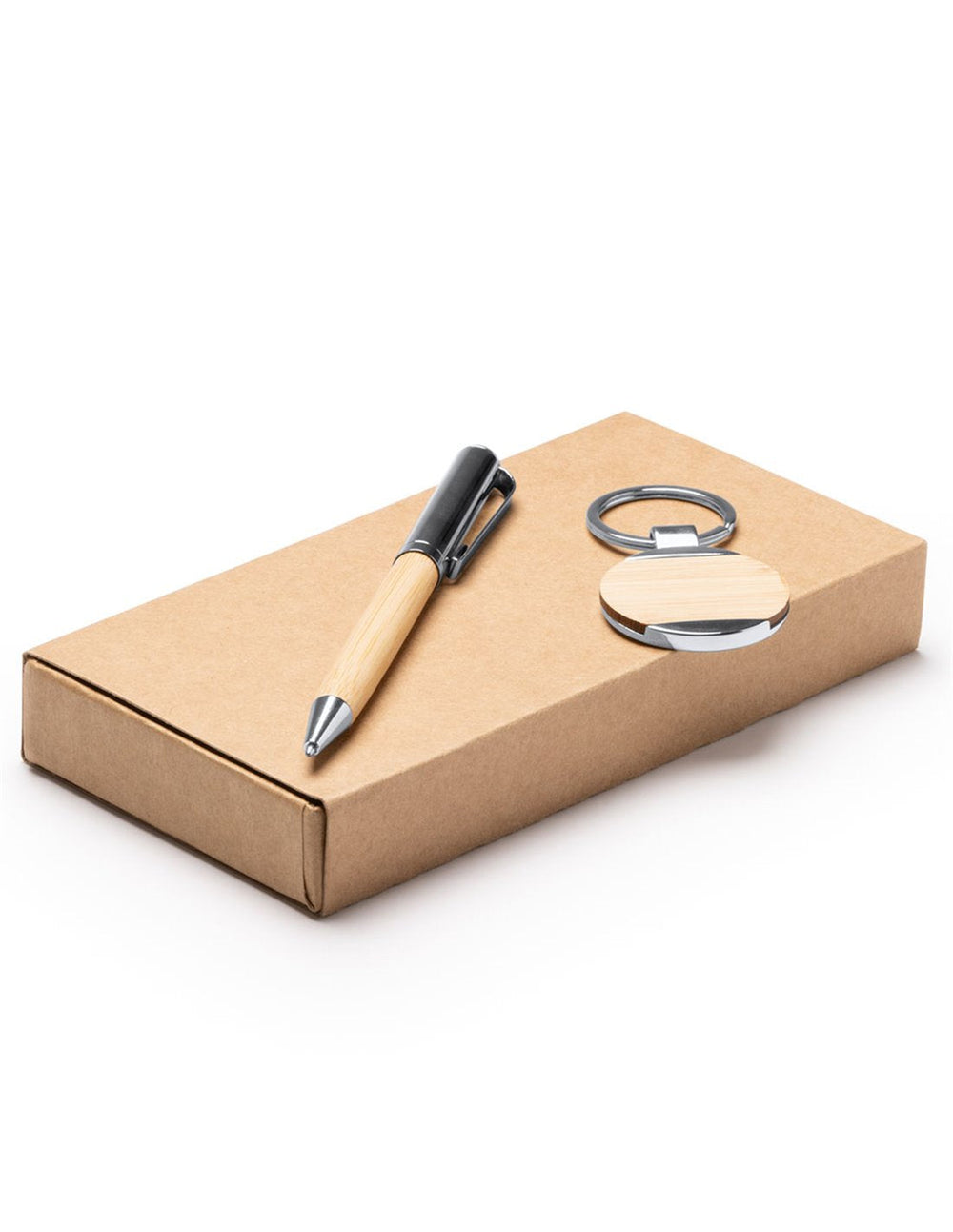 Set premium de pix si breloc din lemn in cutie