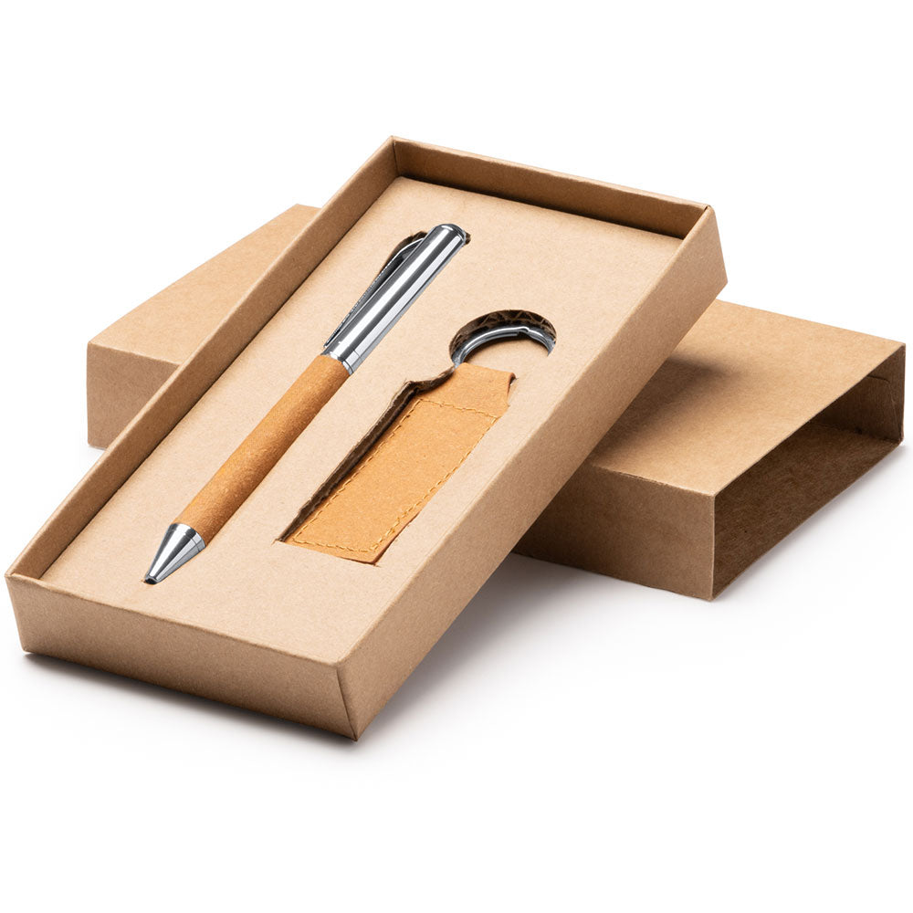 Set premium de pix si breloc din piele reciclata in cutie