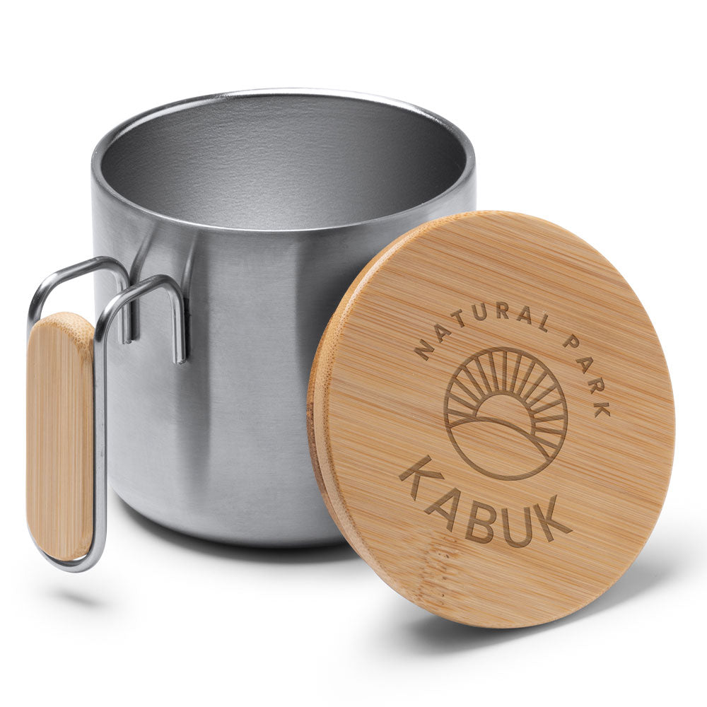 Cana din otel reciclat cu capac de lemn
