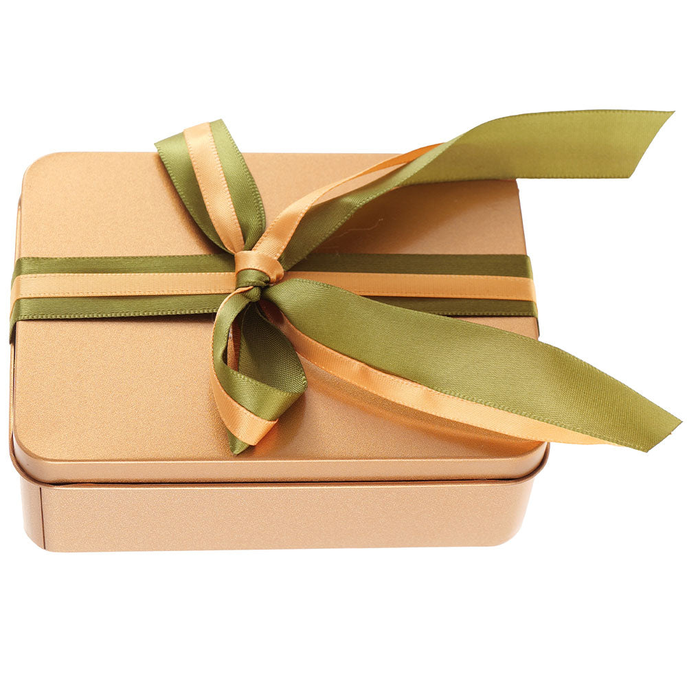 Cutie metalica aurie dreptunghiulara cu funda 12x9x4