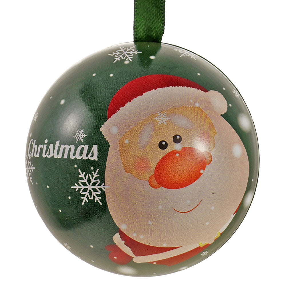 Glob de brad metalic verde cu model Mos Craciun Ø7 cm