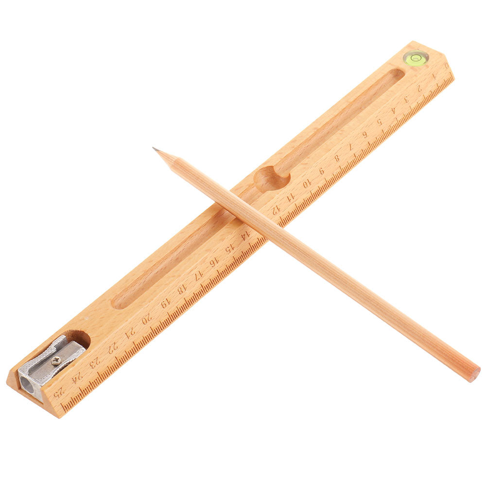 Set de lemn - creion, ascutitoare, rigla, boloboc