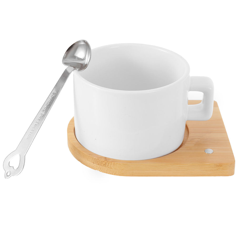 Set ceasca sublimabila cu suport de lemn si lingurita
