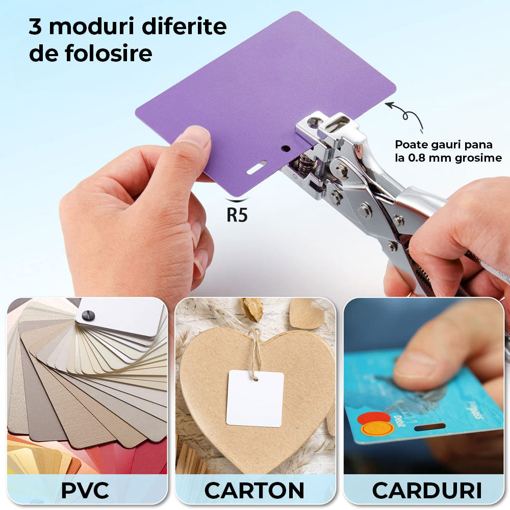 Perforator 3in1 de carduri, hartie, etichete - tip cleste