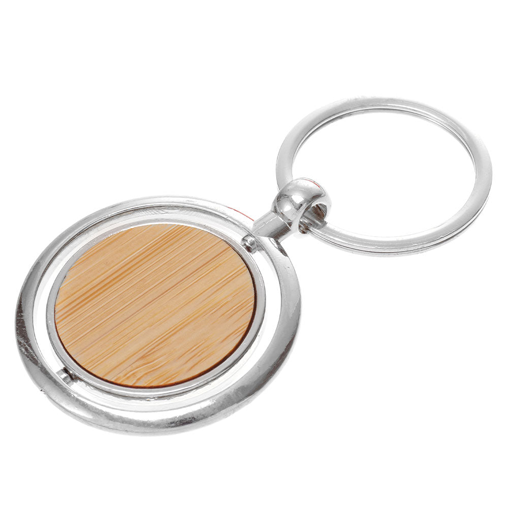 Breloc gravabil rotund rotativ lemn+metal