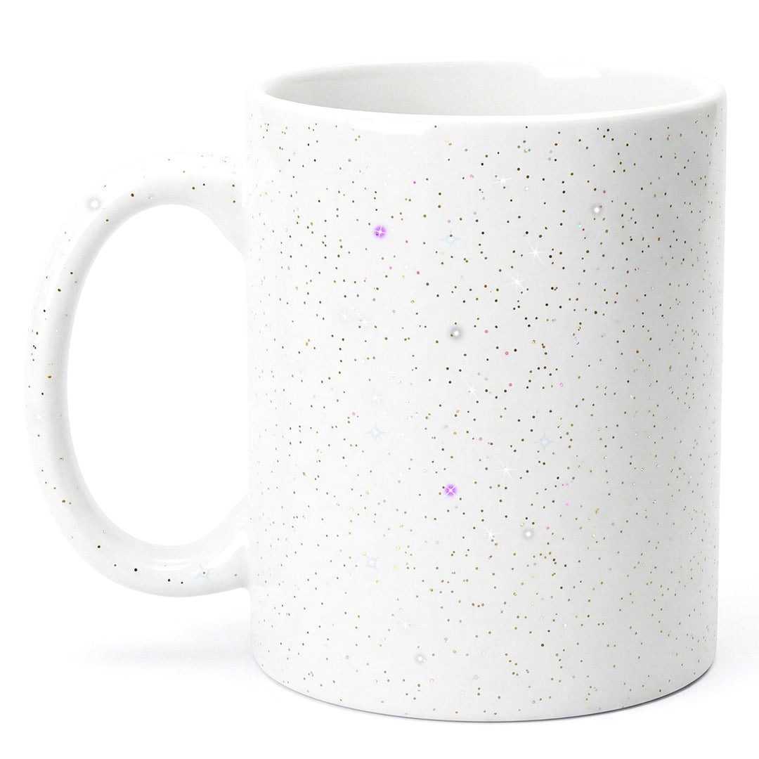Cana alba sublimare GLITTER + cutie individuala A01601 - Green Print