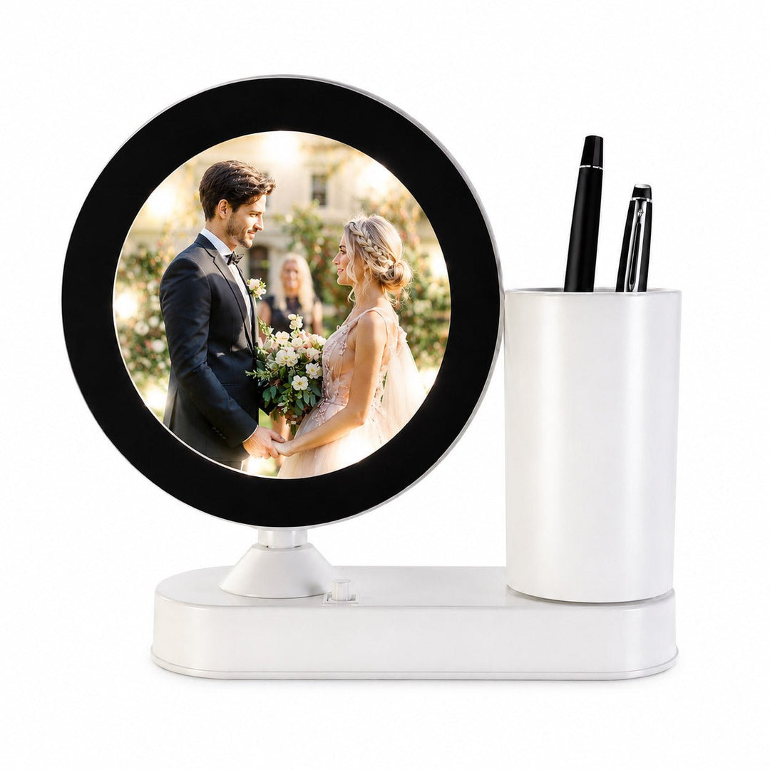 Oglinda magica cu insertie foto si lumina LED cu suport de pixuri - ROTUND MM101222 - Green Print
