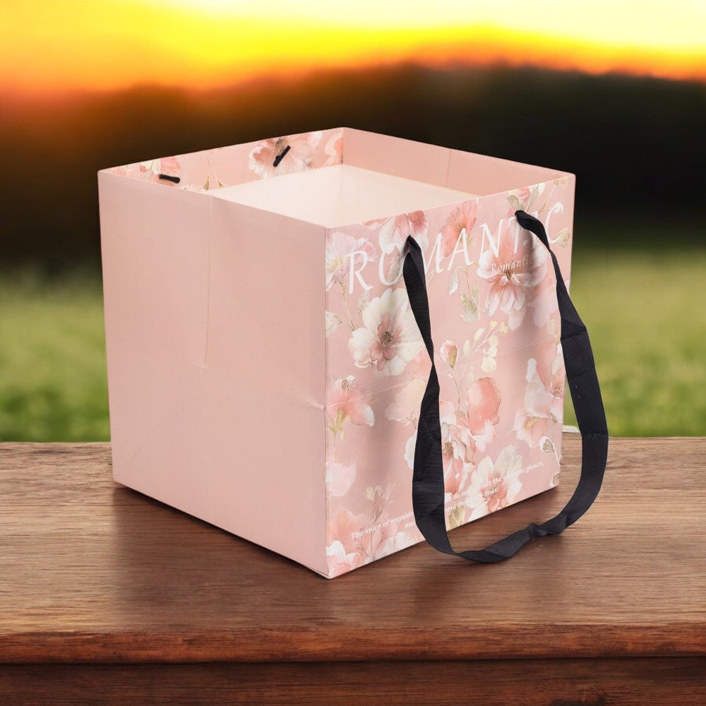 Sacoșă pătrată cu mesaj și mâner textil - roz (set 10 buc) 27.5x27.5cm 2 - craftup.ro