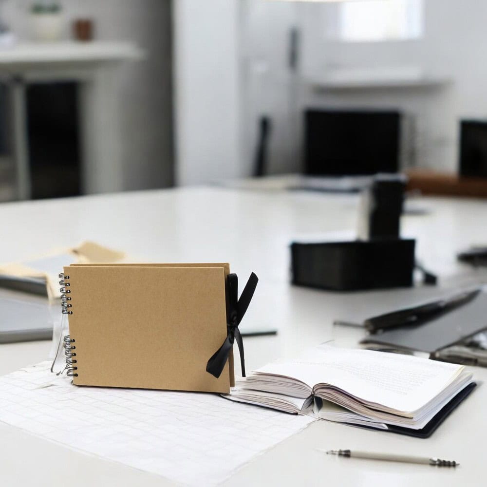 Album foto dreptunghiular cu spirală si panglică satin - Kraft - CraftUp