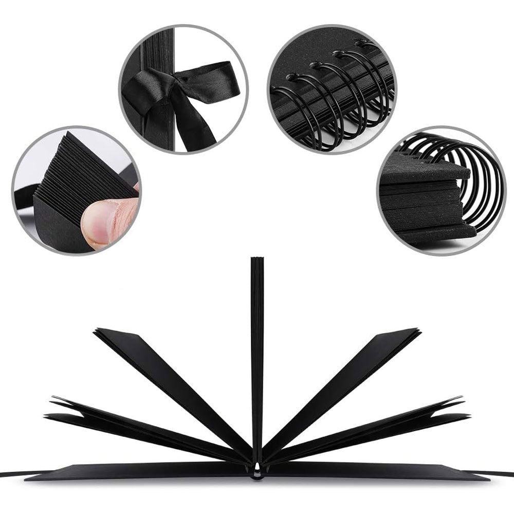 Album foto dreptunghiular cu spirală și panglică satin - Negru - CraftUp