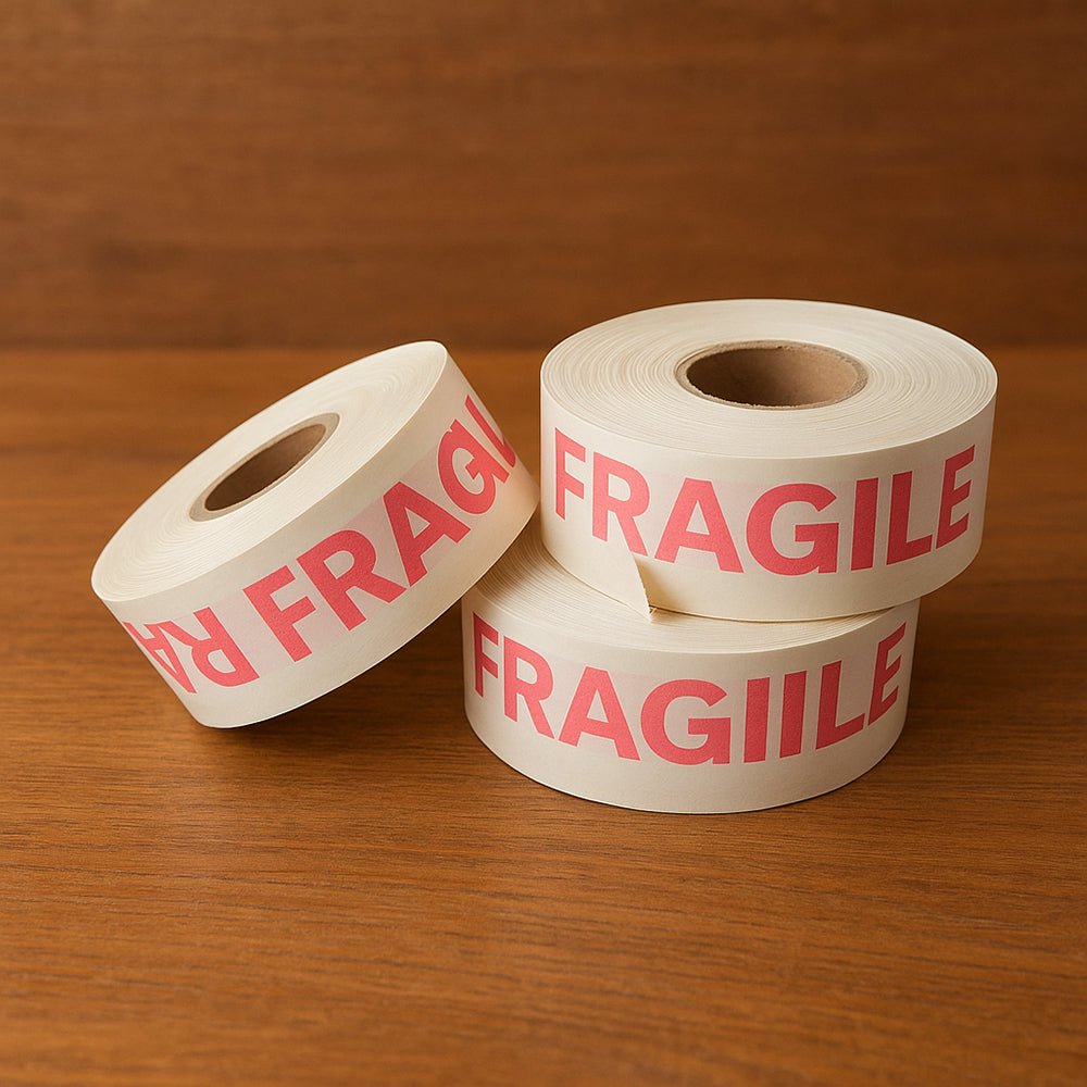 Bandă adezivă umectibilă din hârtie FRAGILE - alb - 60mm x 200m - CraftUp