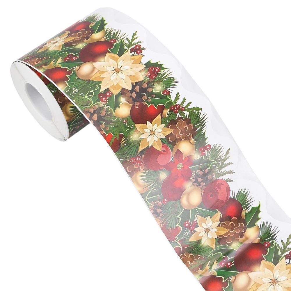 Bandă autocolantă Crăciun cu flori și globuri - CraftUp