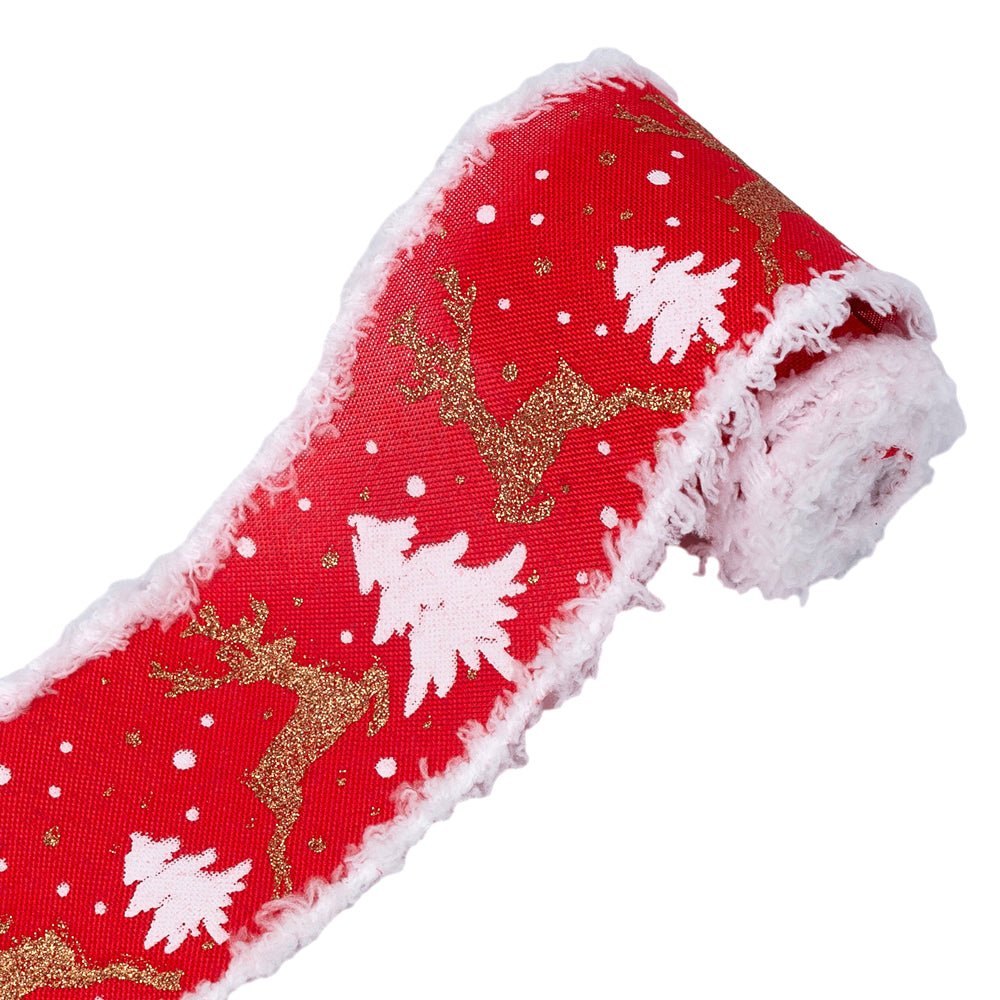 Bandă decorativă Crăciun cu frunze și margine pufoasă - CraftUp