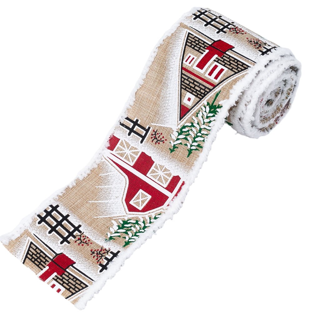 Bandă decorativă Crăciun cu sat de iarnă și margine pufoasă - CraftUp