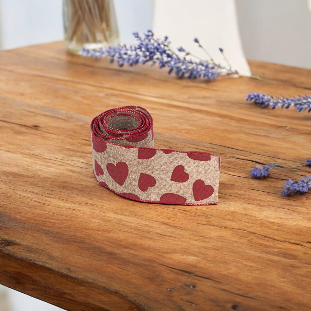 Bandă iută cu inimi - Roșu 6.3cm x 2m - CraftUp