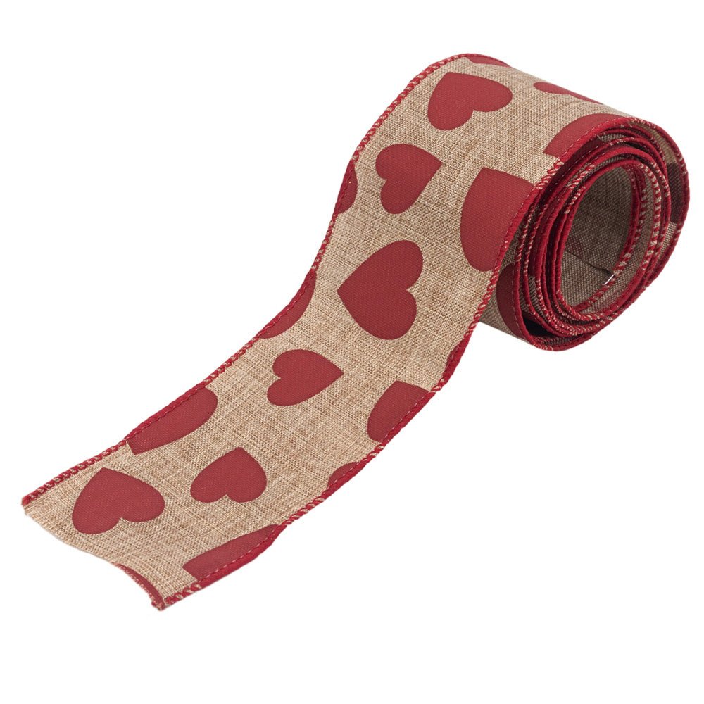 Bandă iută cu inimi - Roșu 6.3cm x 2m - CraftUp