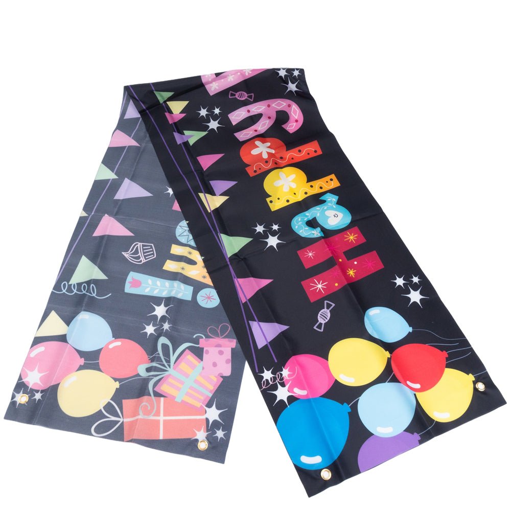 Banner aniversar cu imprimeu Happy Birthday colorat și baloane - CraftUp