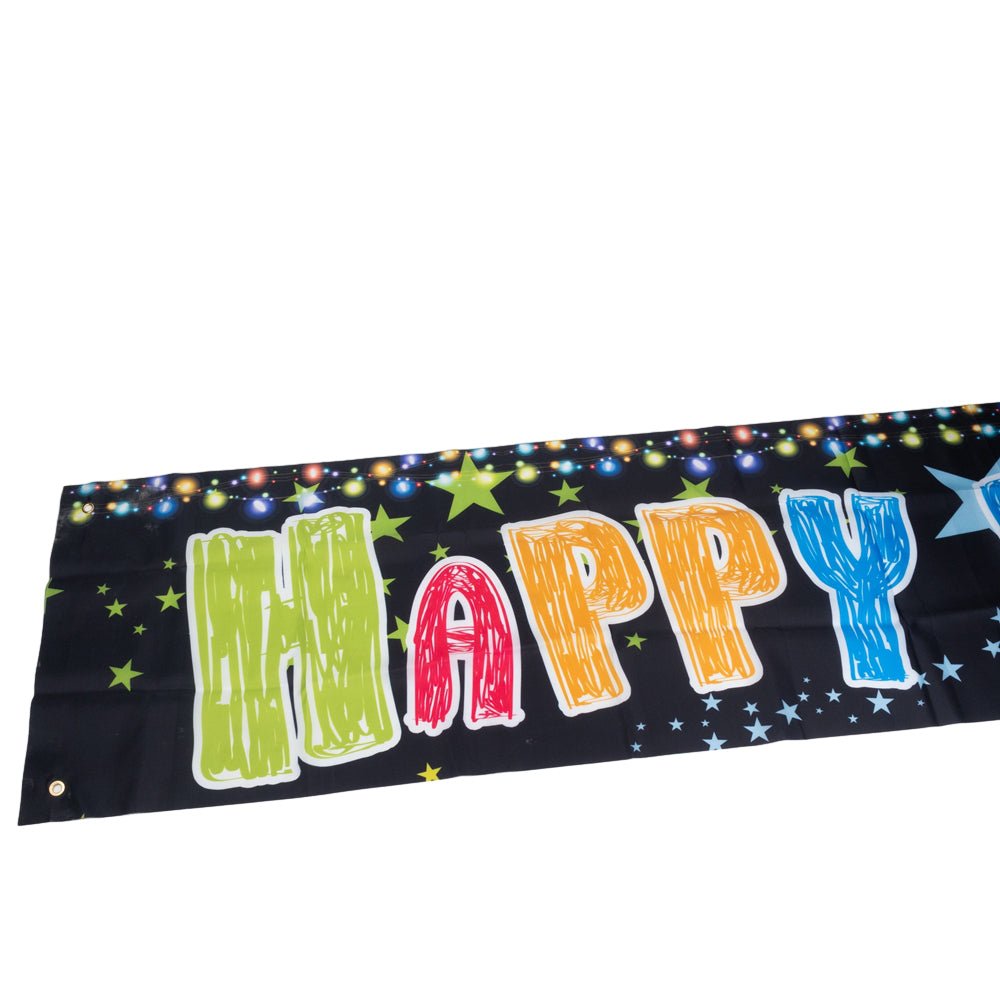 Banner aniversar cu imprimeu Happy Birthday colorat și steluțe - CraftUp