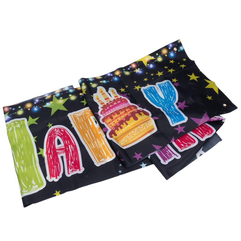 Banner aniversar cu imprimeu Happy Birthday colorat și steluțe - CraftUp
