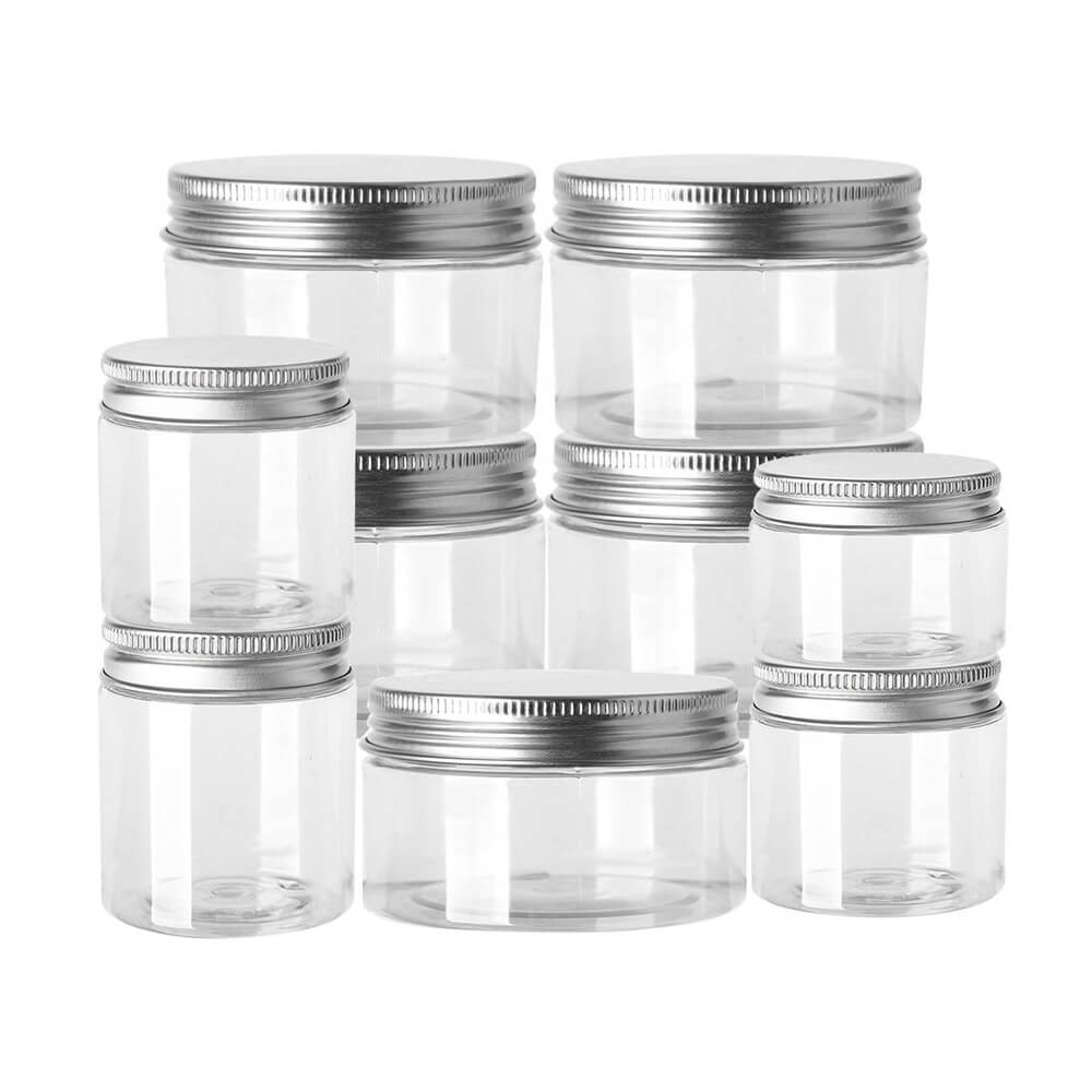 Borcan rotund transparent din plastic cu capac aluminiu - CraftUp