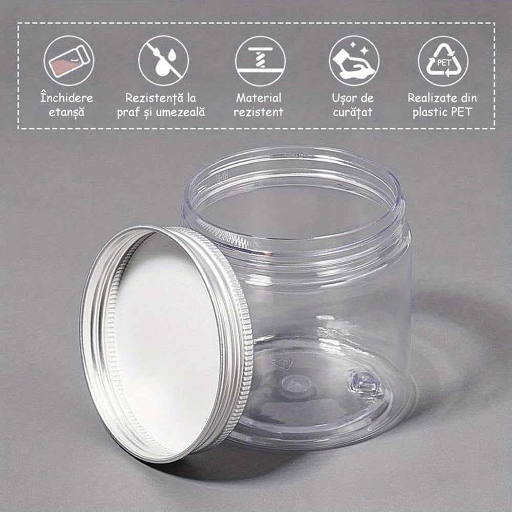Borcan rotund transparent din plastic cu capac aluminiu - CraftUp