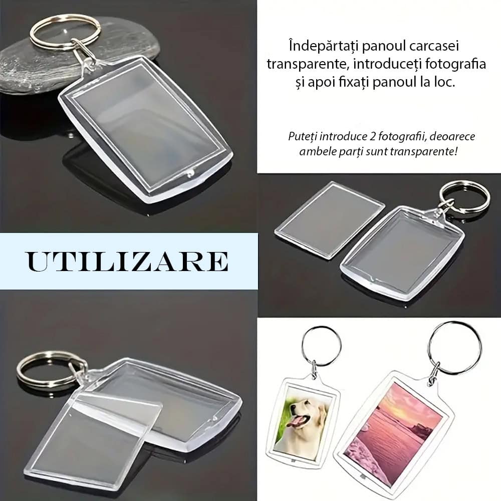 Breloc dreptunghiular transparent inserție foto 4,5x3,5cm - CraftUp
