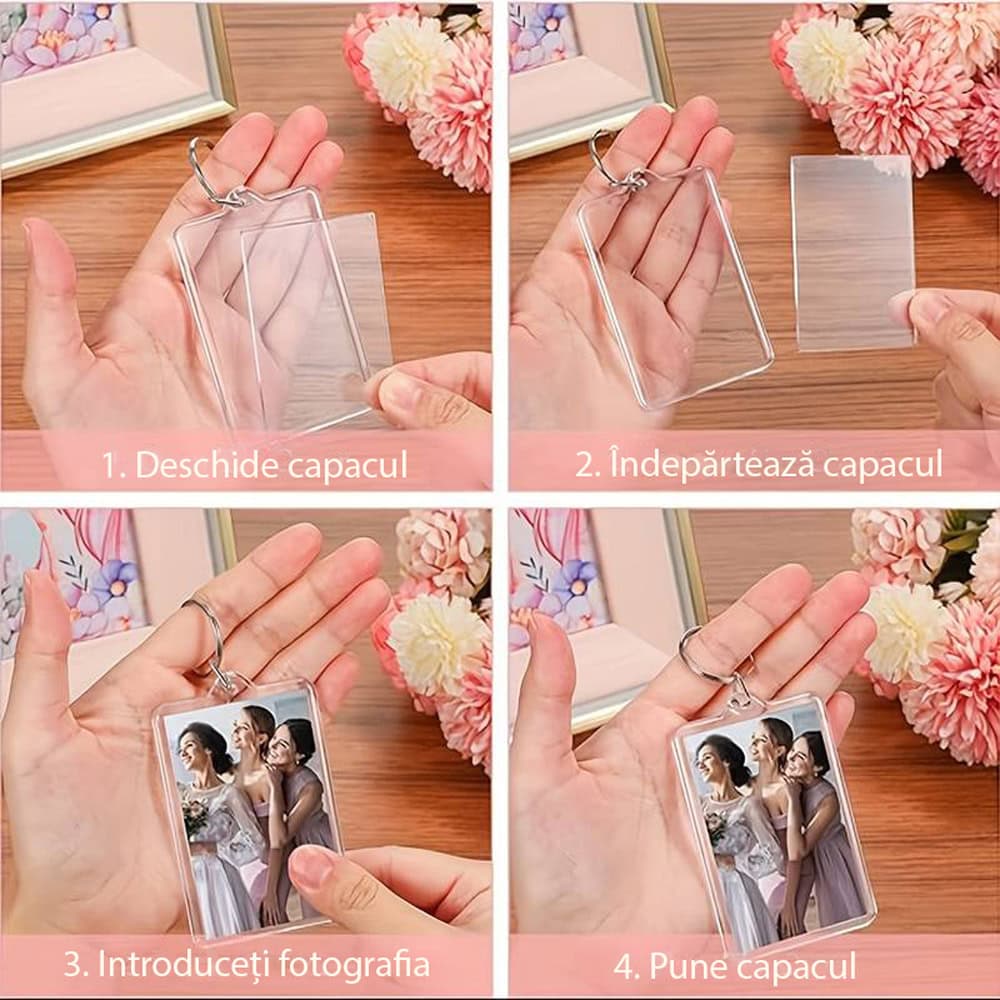 Breloc dreptunghiular transparent inserție foto 7,6x5.1cm - CraftUp