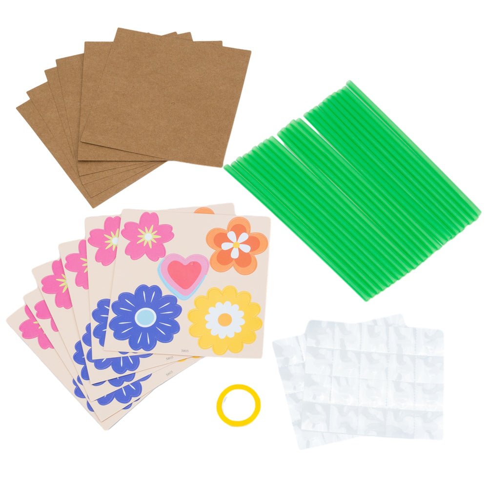Buchet de flori din hârtie kraft cu stickere colorate (set 6 buc) - CraftUp