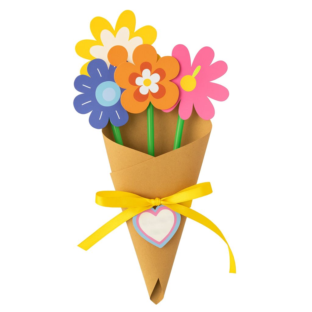 Buchet de flori din hârtie kraft cu stickere colorate (set 6 buc) - CraftUp