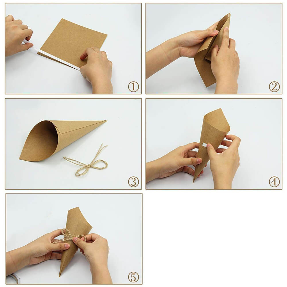 Con hârtie cu fundă iută 14,5x14,5cm - kraft (set 50 buc) - CraftUp