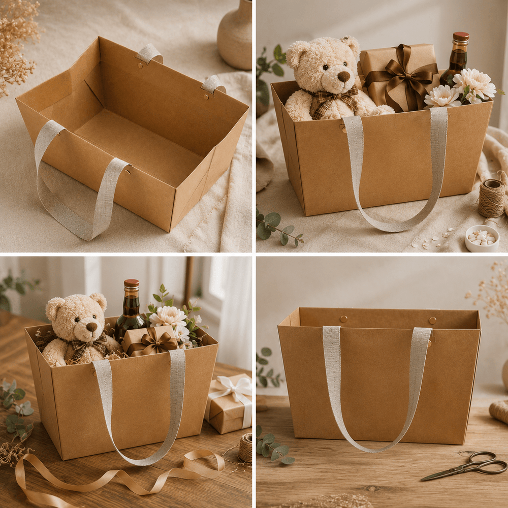 Coș kraft cu mânere pentru cadouri - maro (set 10 buc) - CraftUp