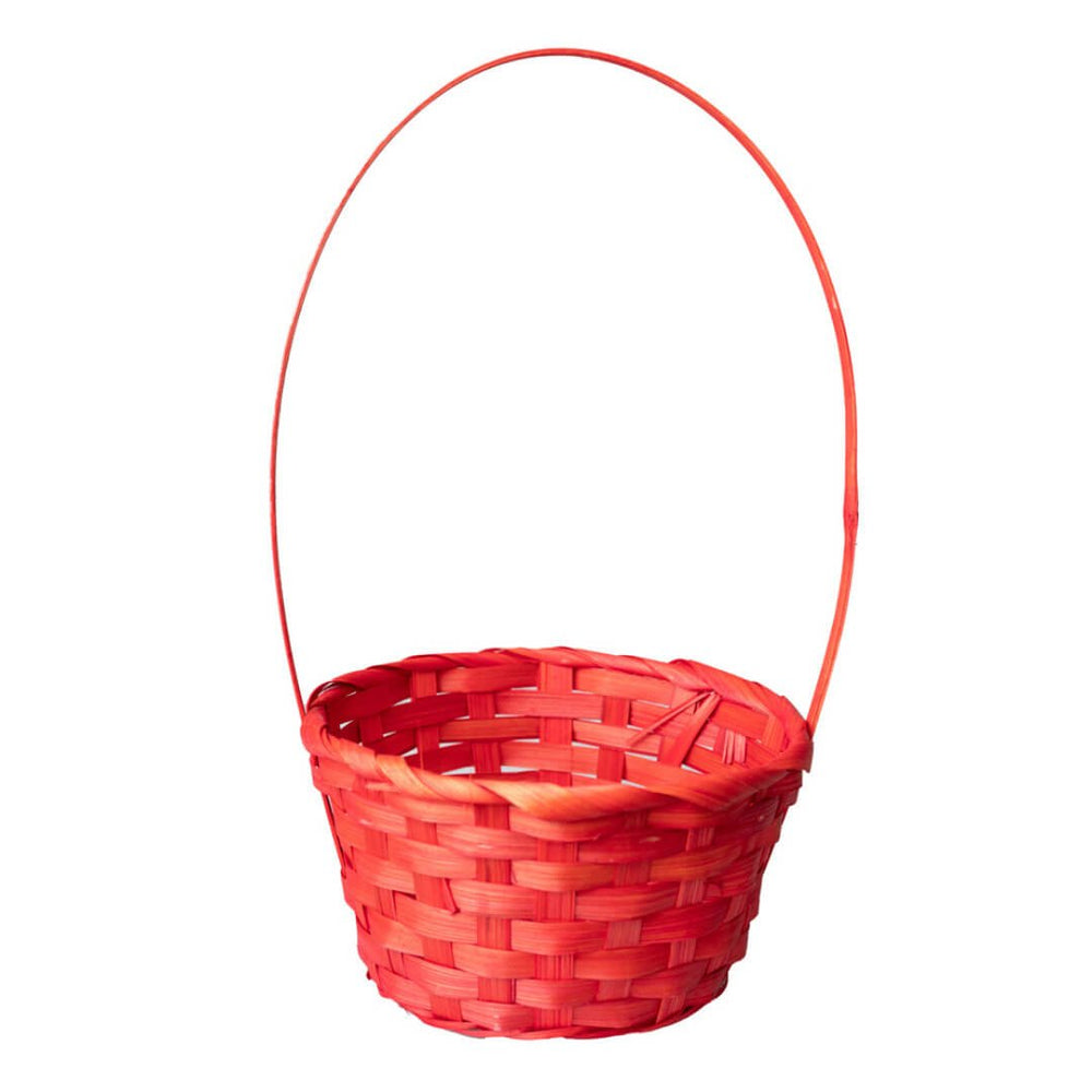 Coșuleț mediu ratan rotund cu mâner 18x10cm - roșu - CraftUp