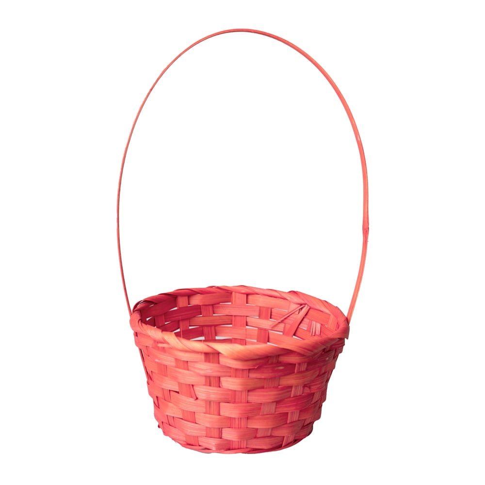 Coșuleț mediu ratan rotund cu mâner 18x10cm - roz - CraftUp