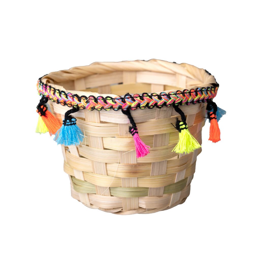 Coșuleț ratan rotund cu ciucuri 13x9cm - lemn deschis - CraftUp