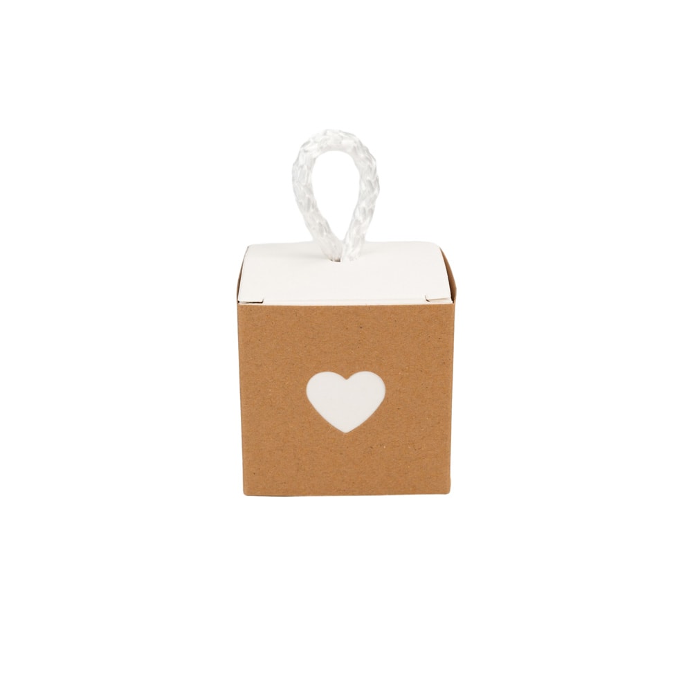 Cutie 2 culori cu sfoară model inimă - maro și interior alb (set 50 buc) - CraftUp