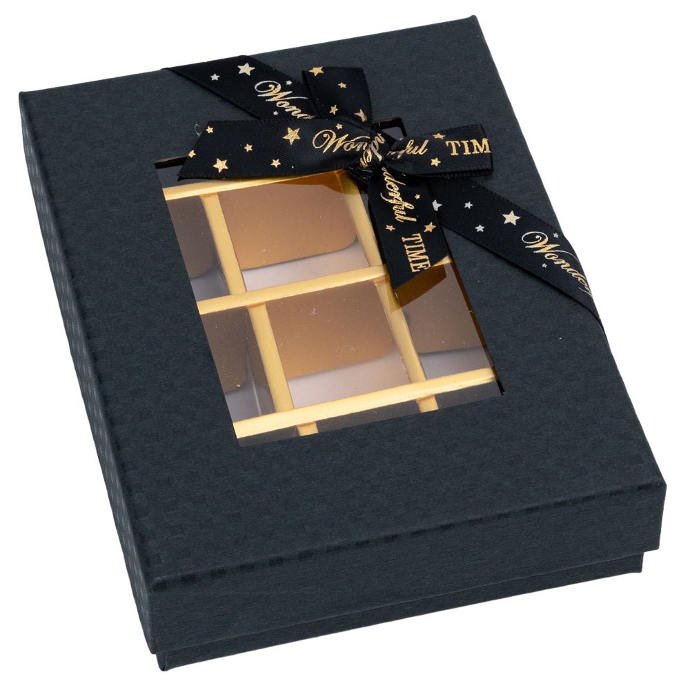 Cutie cadou din hârtie cu 12 compartimente, fereastră și panglică - negru (set 2 buc) - 16x12x4cm - CraftUp