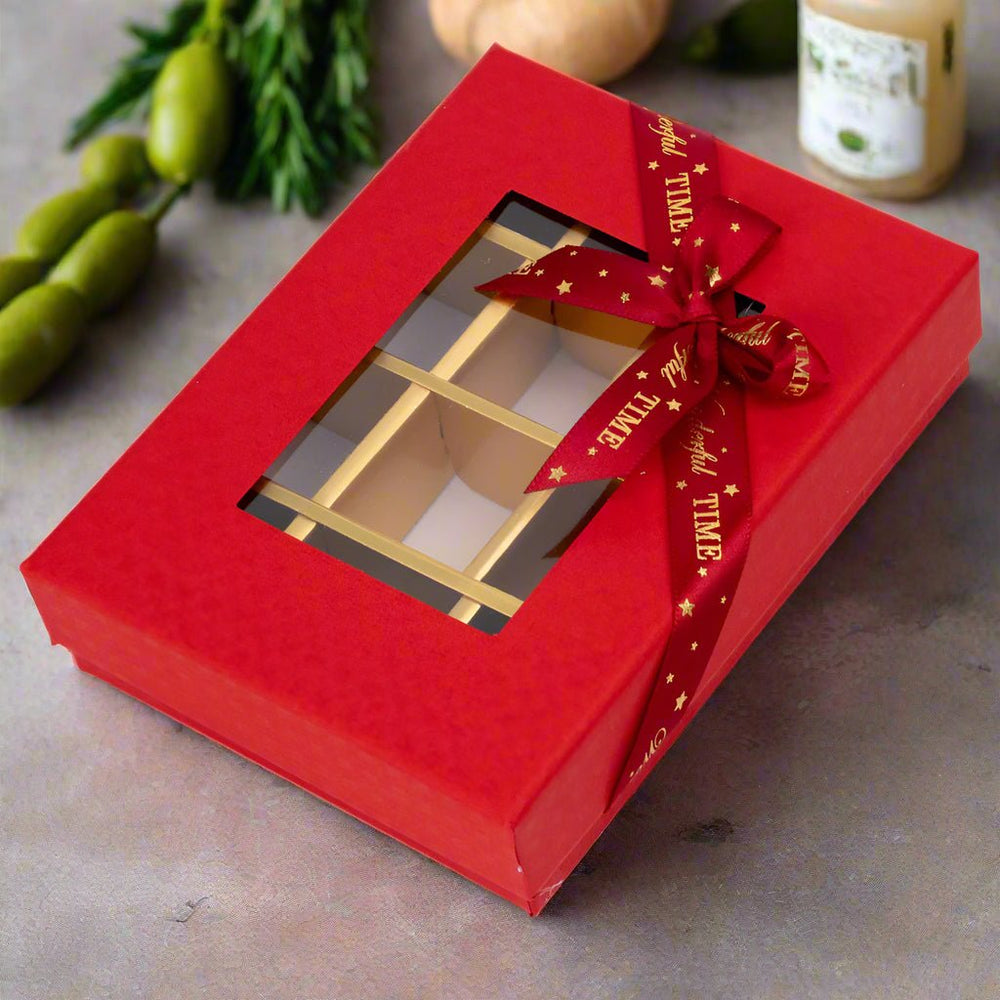 Cutie cadou din hârtie cu 12 compartimente, fereastră și panglică - roșu (set 2 buc) - 16x12x4cm - CraftUp